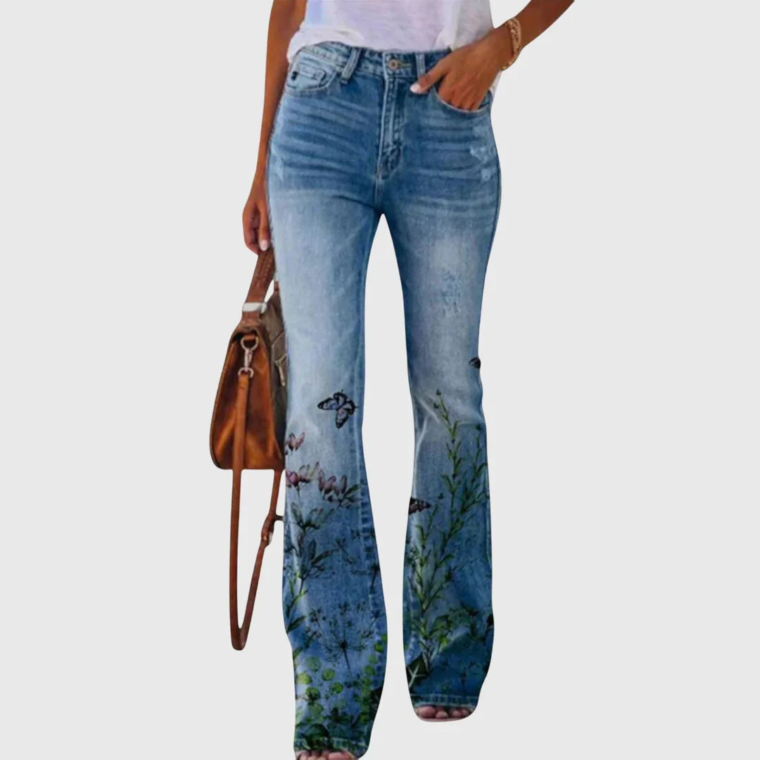 Nicole | Damen Blumen Bedruckte Enge Jeans - Image 2