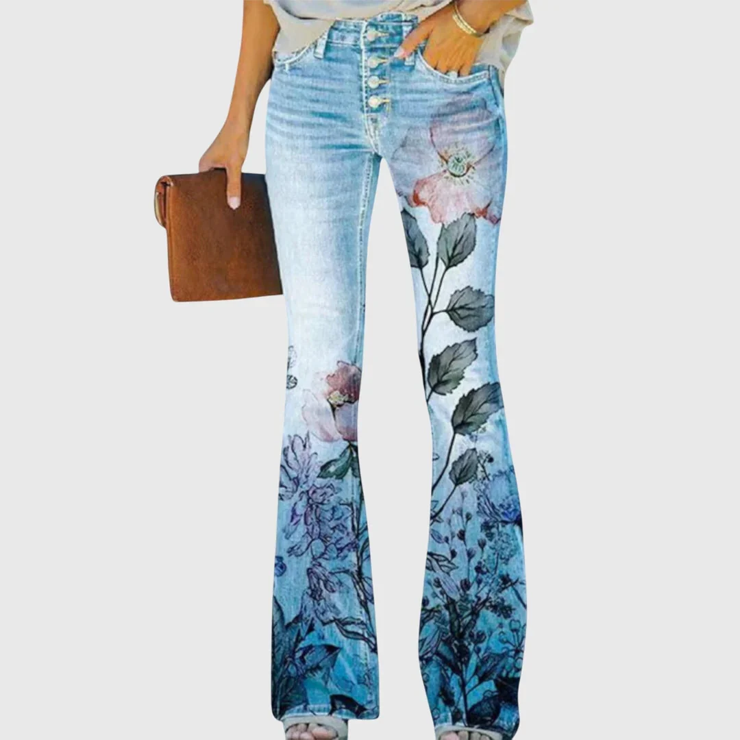 Nicole | Damen Blumen Bedruckte Enge Jeans - Image 3