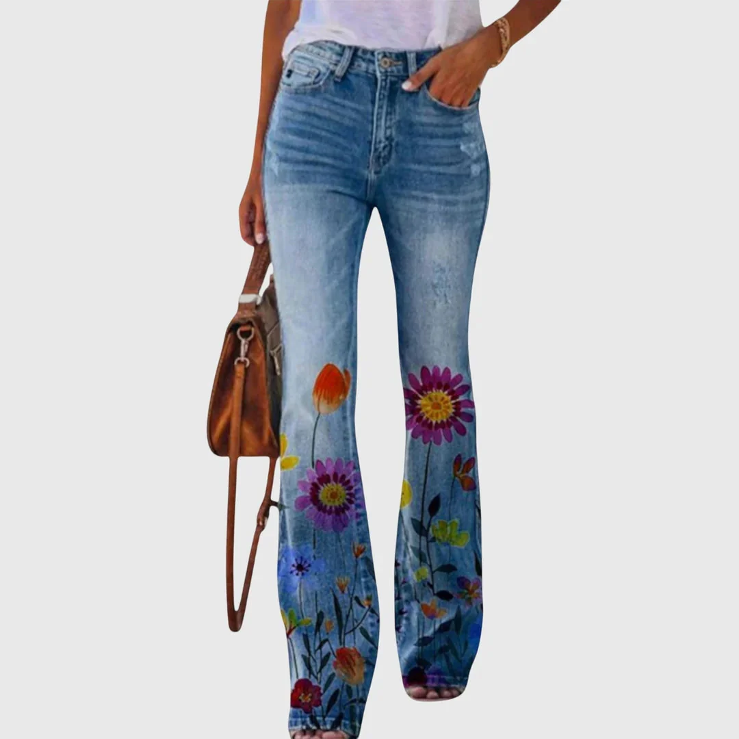 Nicole | Damen Blumen Bedruckte Enge Jeans - Image 4