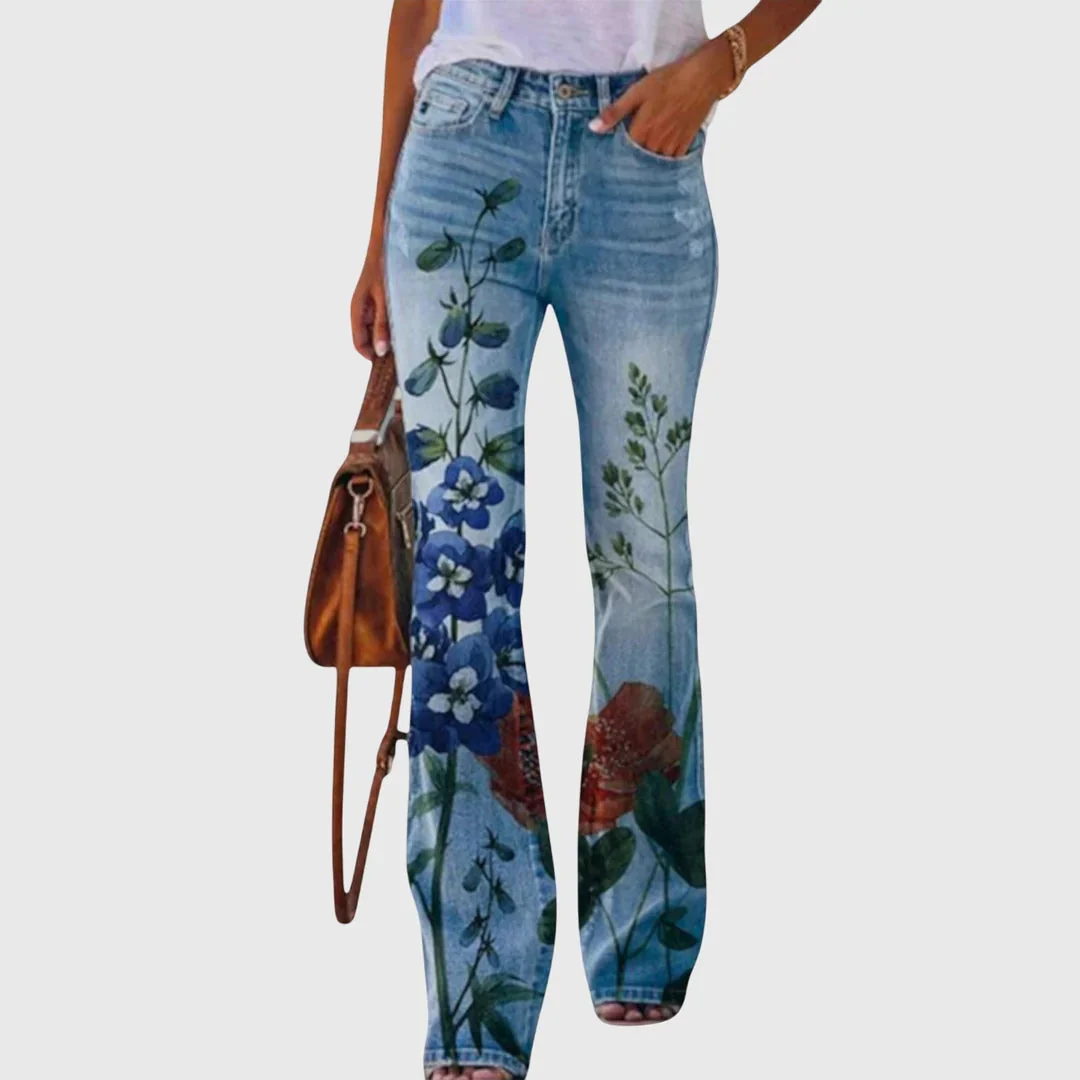 Nicole | Damen Blumen Bedruckte Enge Jeans - Image 5