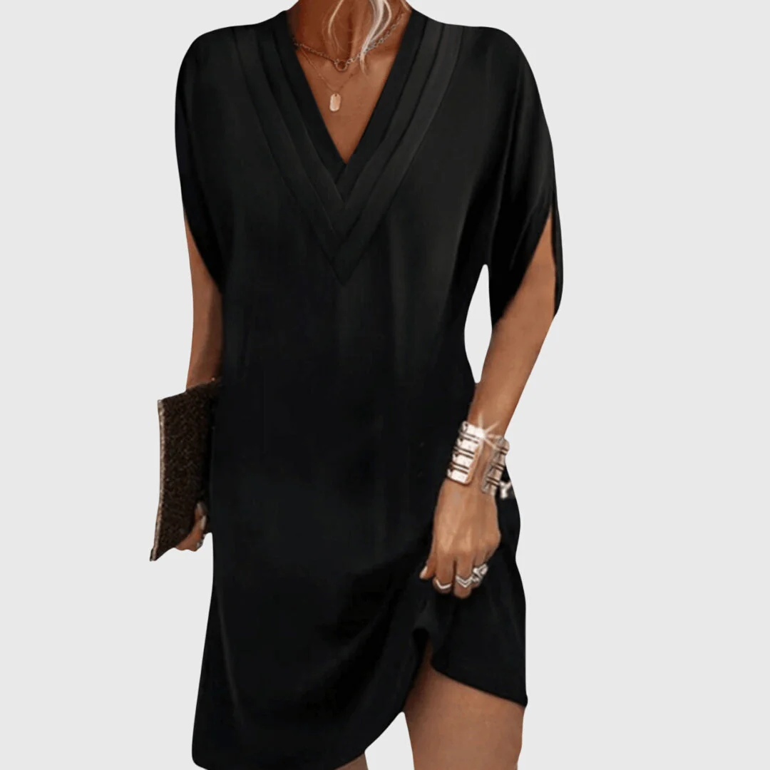 Nicole | Damen V-Ausschnitt Lockeres Mini Kleid - Image 2