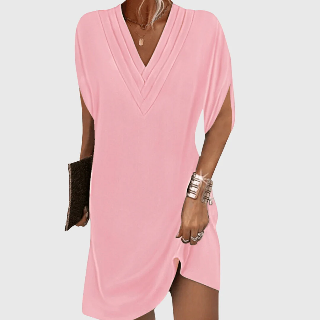 Nicole | Damen V-Ausschnitt Lockeres Mini Kleid - Image 3