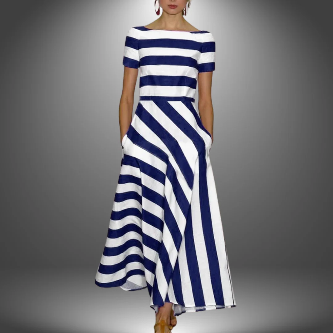 Nicole | Handgefertigtes Langarmkleid mit Streifen - Image 3