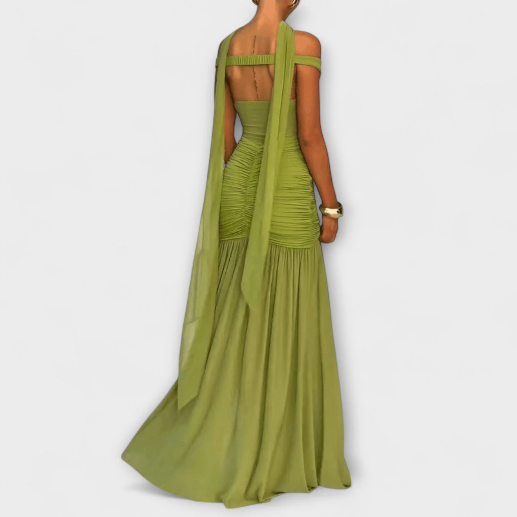 Nicole - Olivgrünes Maxikleid mit V-Ausschnitt - Image 2
