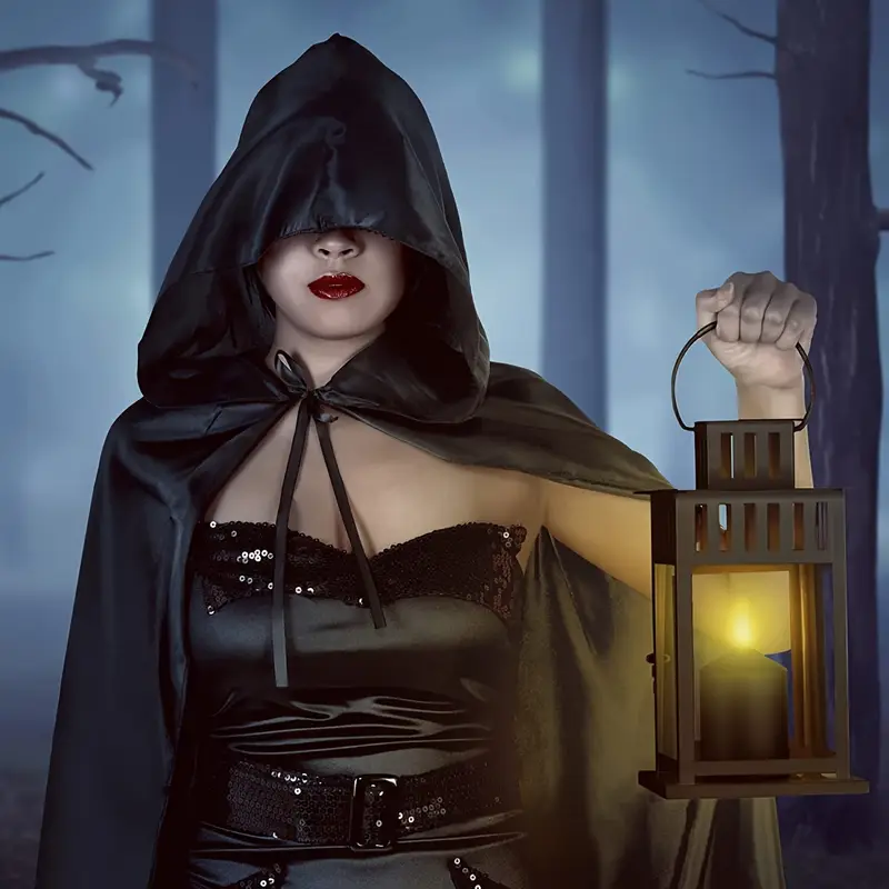 NightShade Halloween Cape – Schwarzes Polyester Kostüm mit Kapuze - Image 2