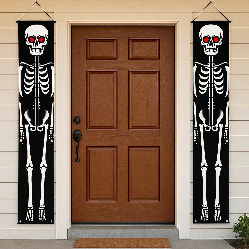 NightShade Halloween Türbanner – 2-teilige doppelseitige Skelettsoldaten aus Polyester - Image 2