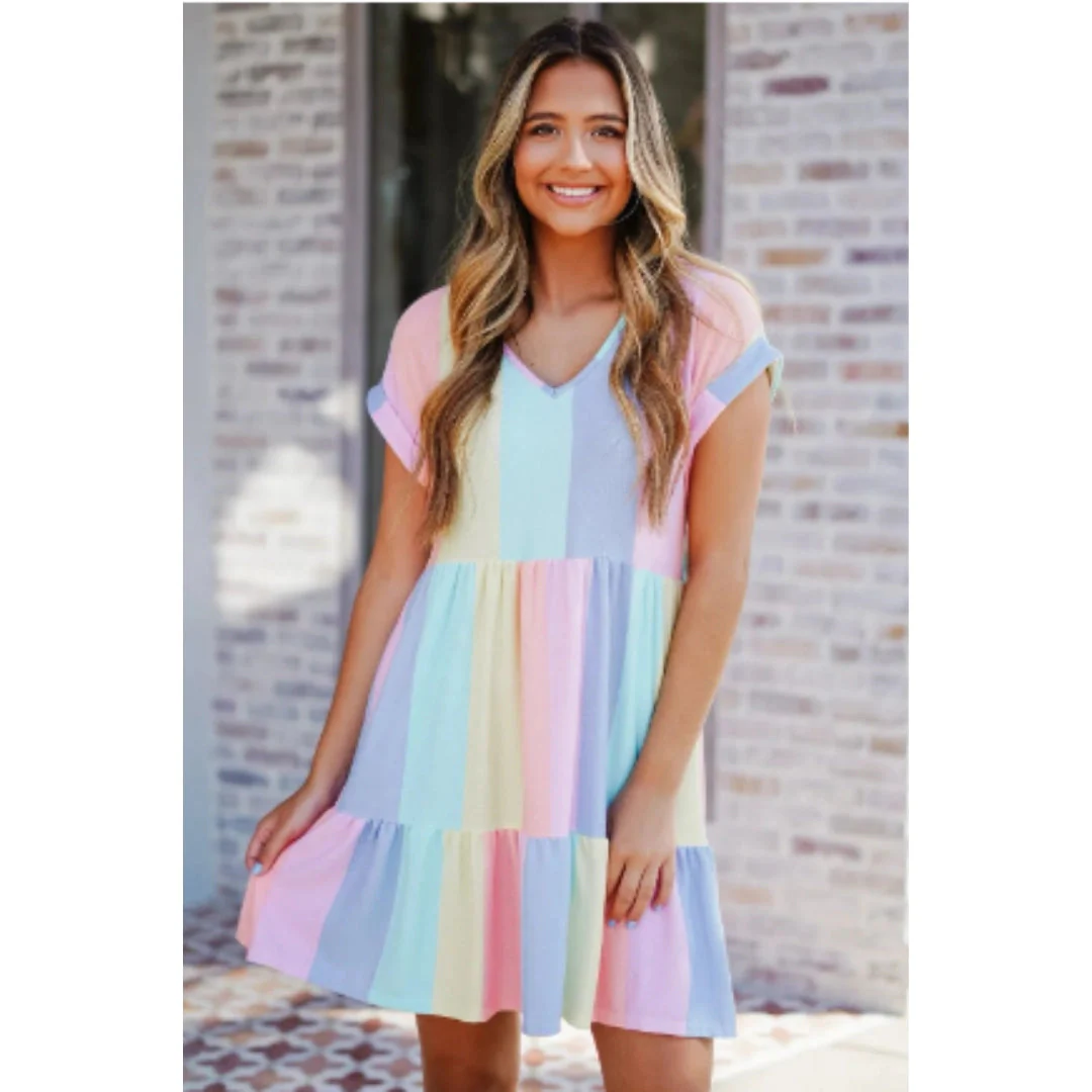 Nila- Block V-Neck Sommerkleid - Image 2