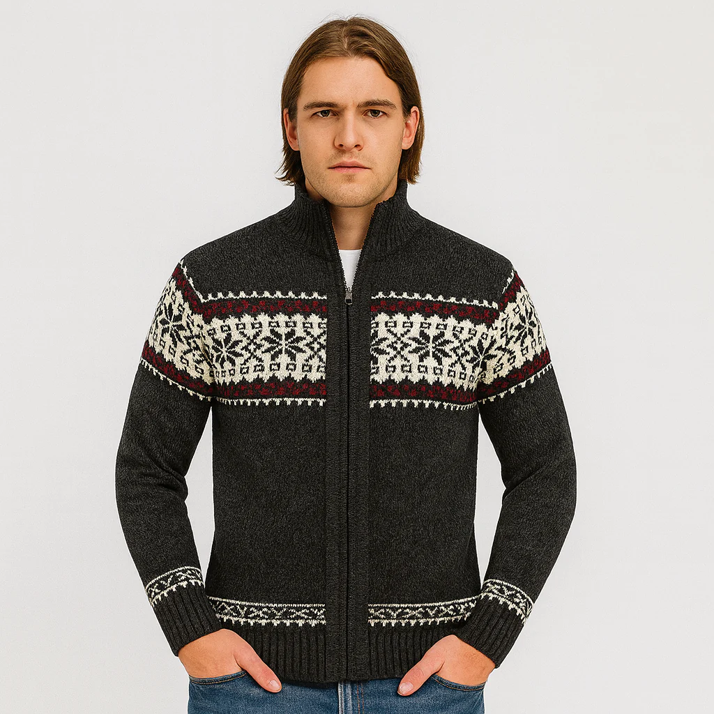 Noah | Warmer Herrenpullover mit Schneeflocken-Print und Reißverschluss - Image 2