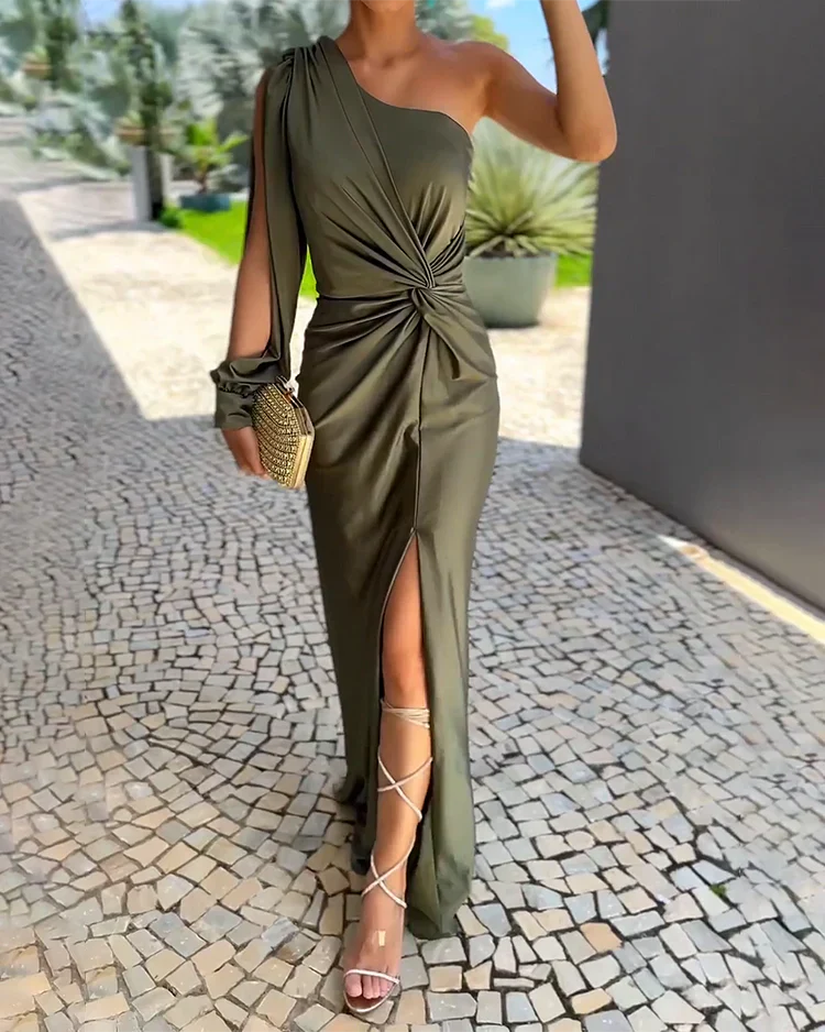 Noelle – Elegantes Satin-Kleid mit One-Shoulder-Twist - Image 3