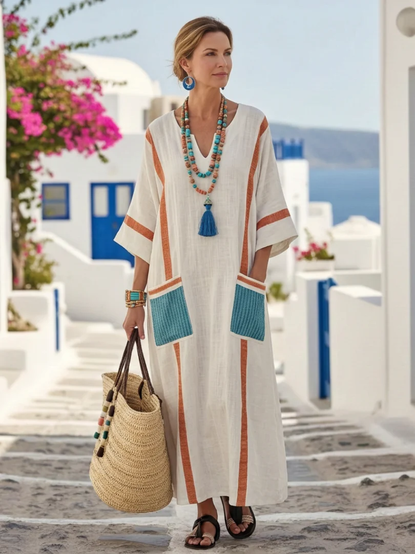 Noemi | Damen Maxikleid V-Ausschnitt Taschen Komfort - Image 5