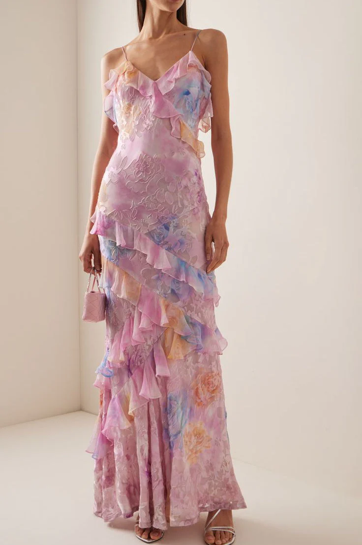 Nora | Langes Kleid mit Volants und V-Ausschnitt - Image 6