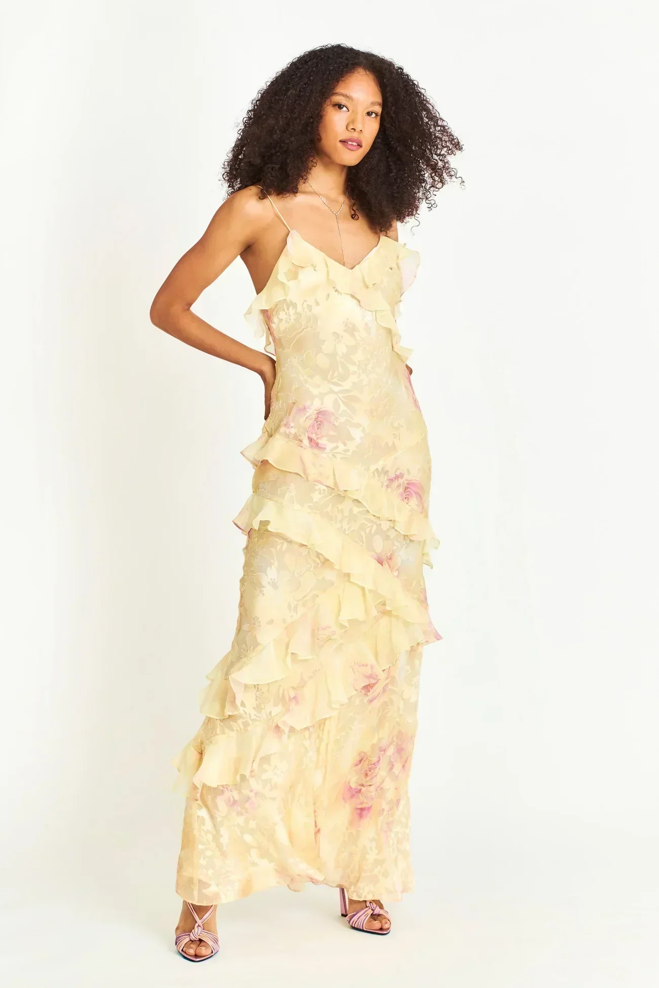 Nora | Langes Kleid mit Volants und V-Ausschnitt - Image 8