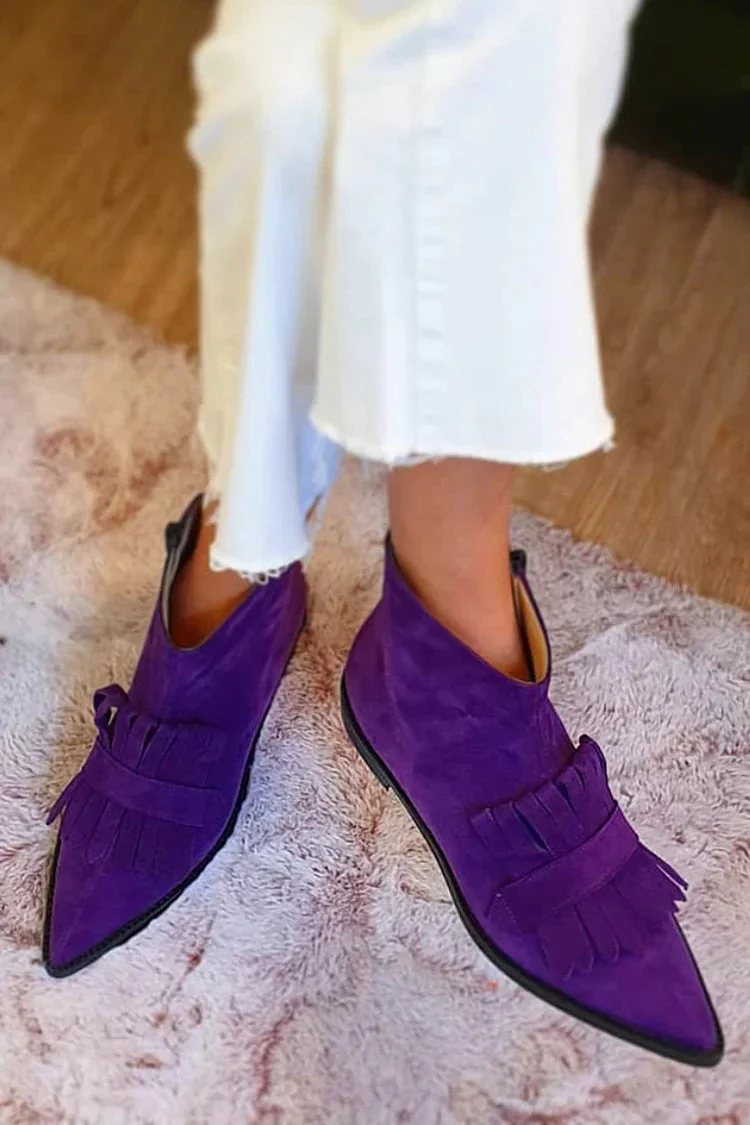 Noralie - Flache Stiefeletten aus Kunstleder mit Fransen und verlängertem Zehenbereich - Image 2