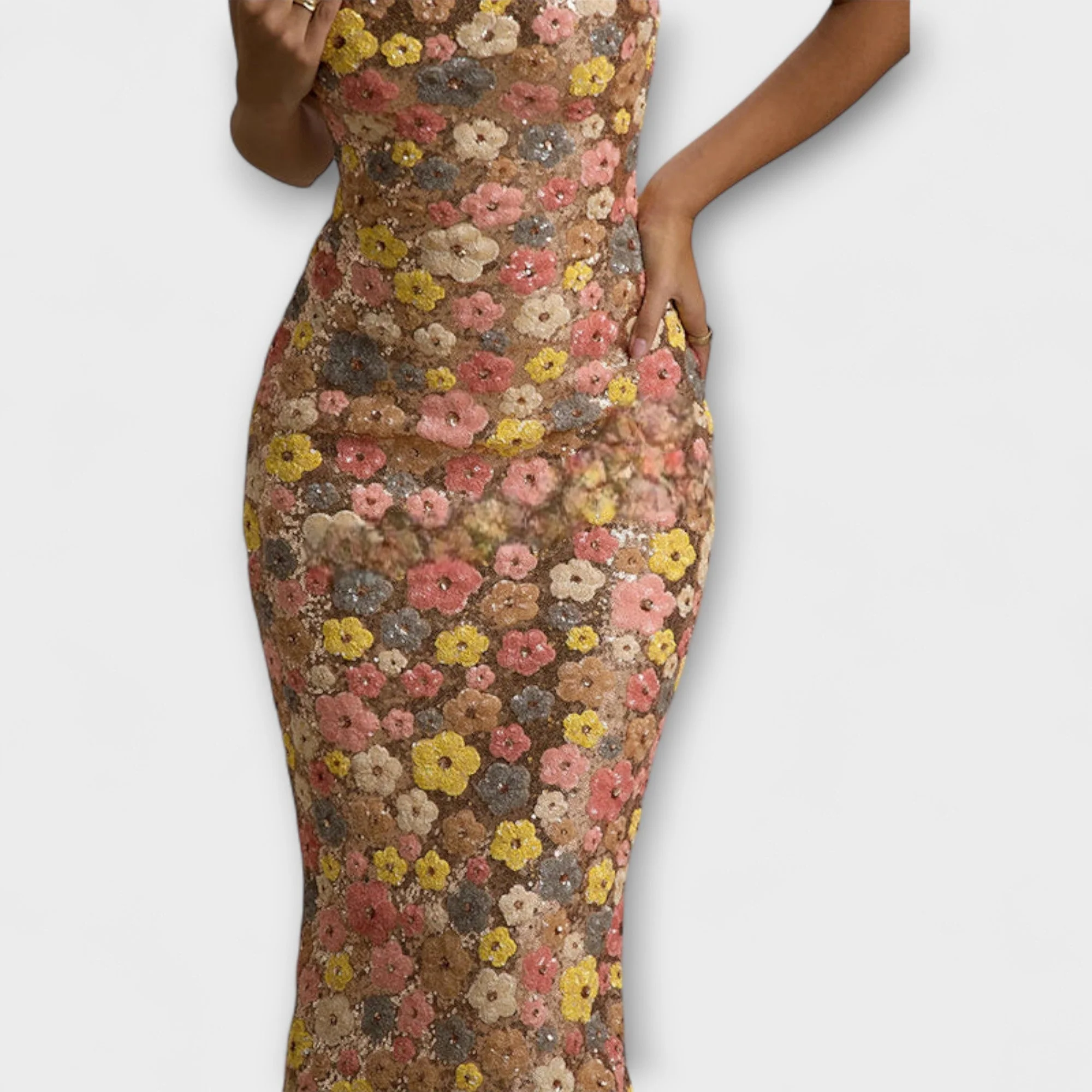 Oakley - 80er-Jahre Maxi-Kleid mit floralen Pailletten - Image 2
