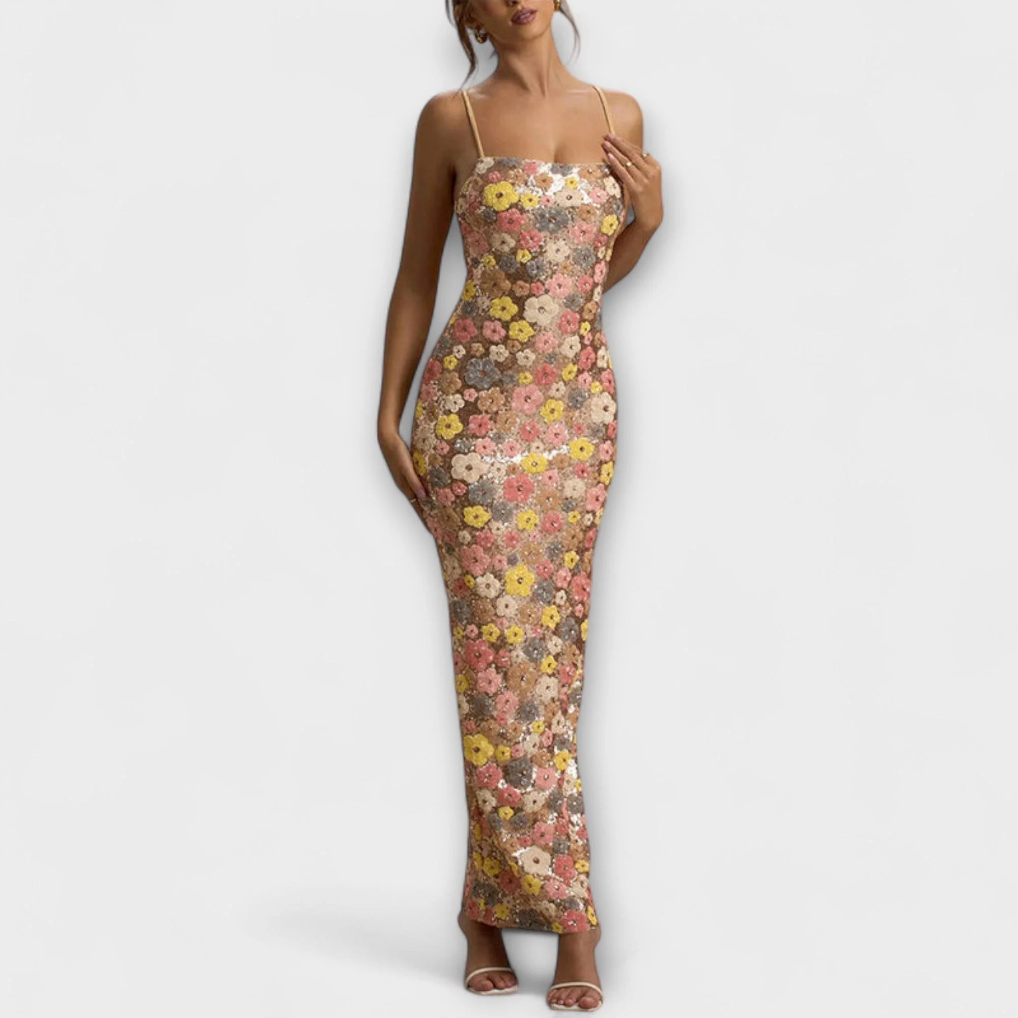 Oakley - 80er-Jahre Maxi-Kleid mit floralen Pailletten - Image 4