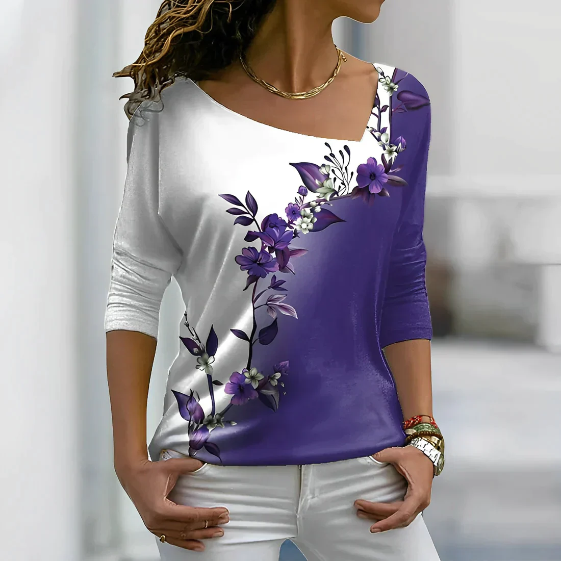 Octavia - Florales kontrastfarbiges Art Shirt - Image 3