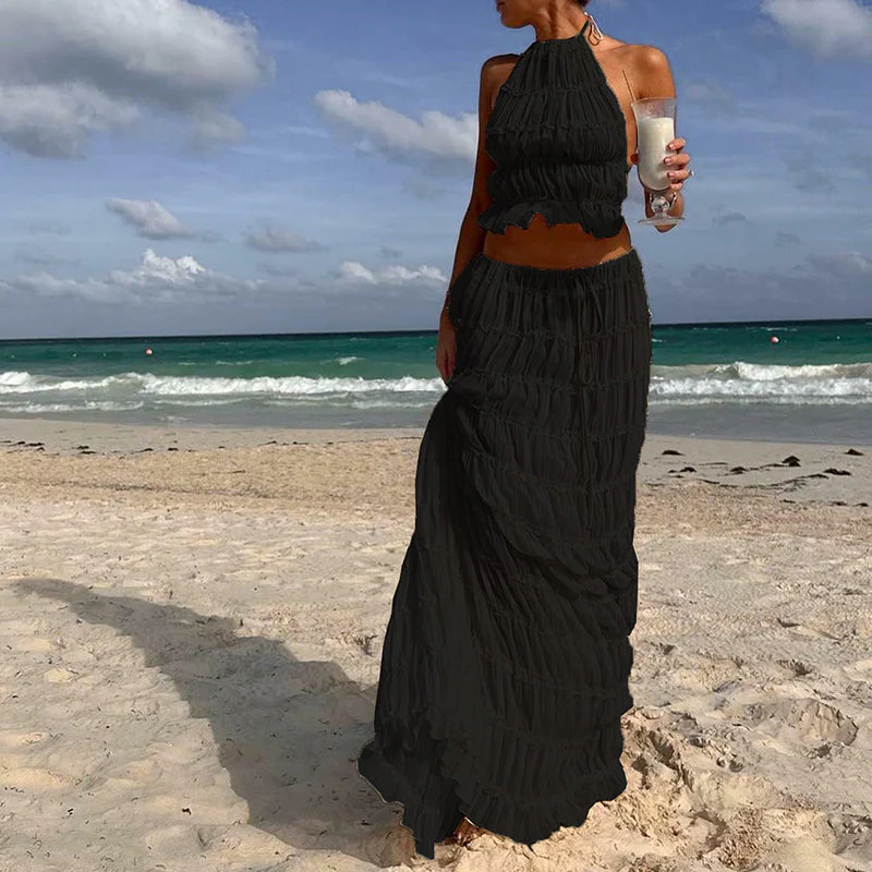 Odalys™ | Boho gerafftes Halter Rückenausschnitt Maxi Set - Image 10