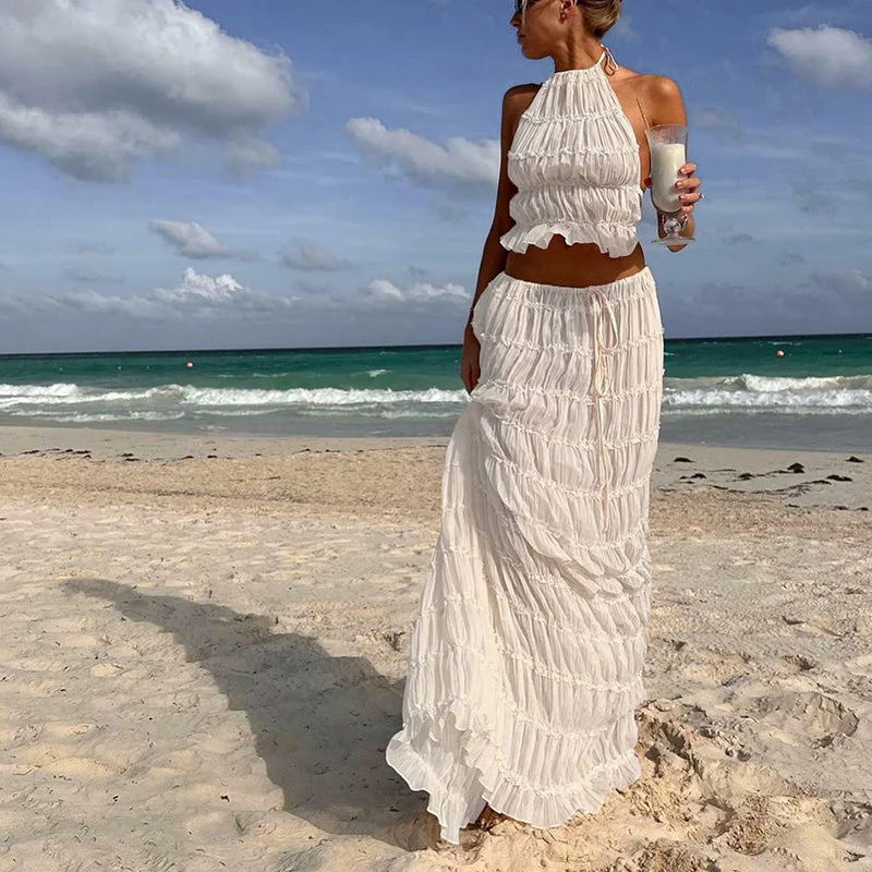 Odalys™ | Boho gerafftes Halter Rückenausschnitt Maxi Set - Image 2
