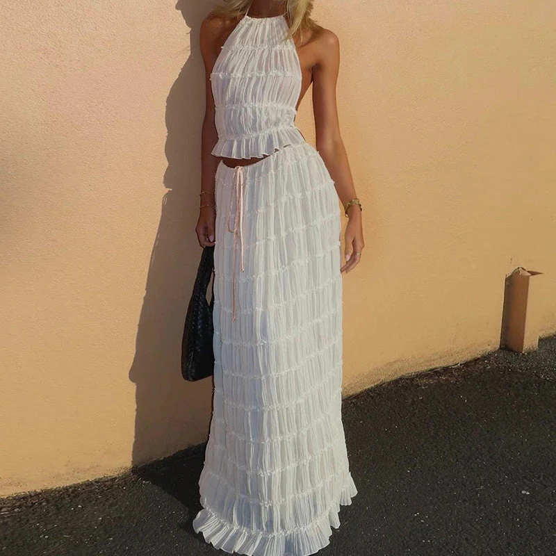 Odalys™ | Boho gerafftes Halter Rückenausschnitt Maxi Set - Image 3