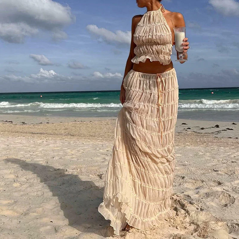 Odalys™ | Boho gerafftes Halter Rückenausschnitt Maxi Set - Image 7