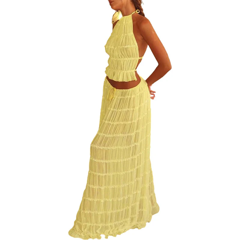 Odalys™ | Boho gerafftes Halter Rückenausschnitt Maxi Set - Image 9