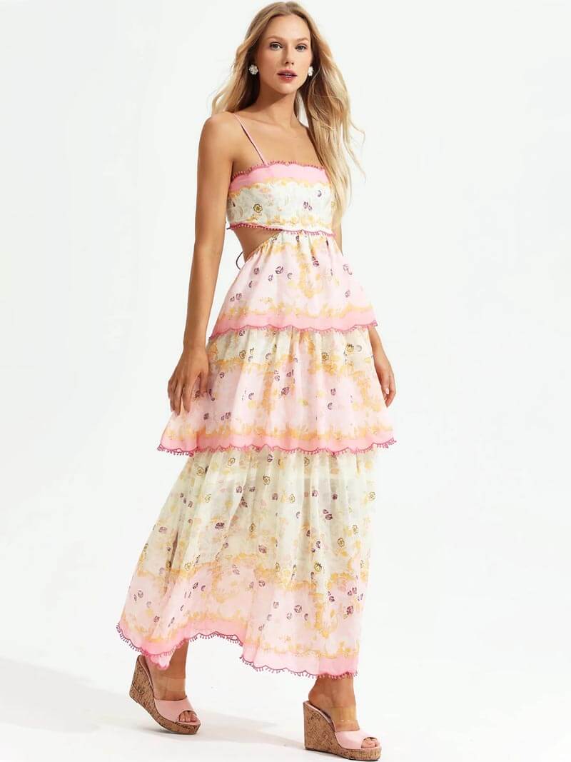 Odetta | Romantisches Blumen Maxikleid mit Zurück Spitzen-Details - Image 5