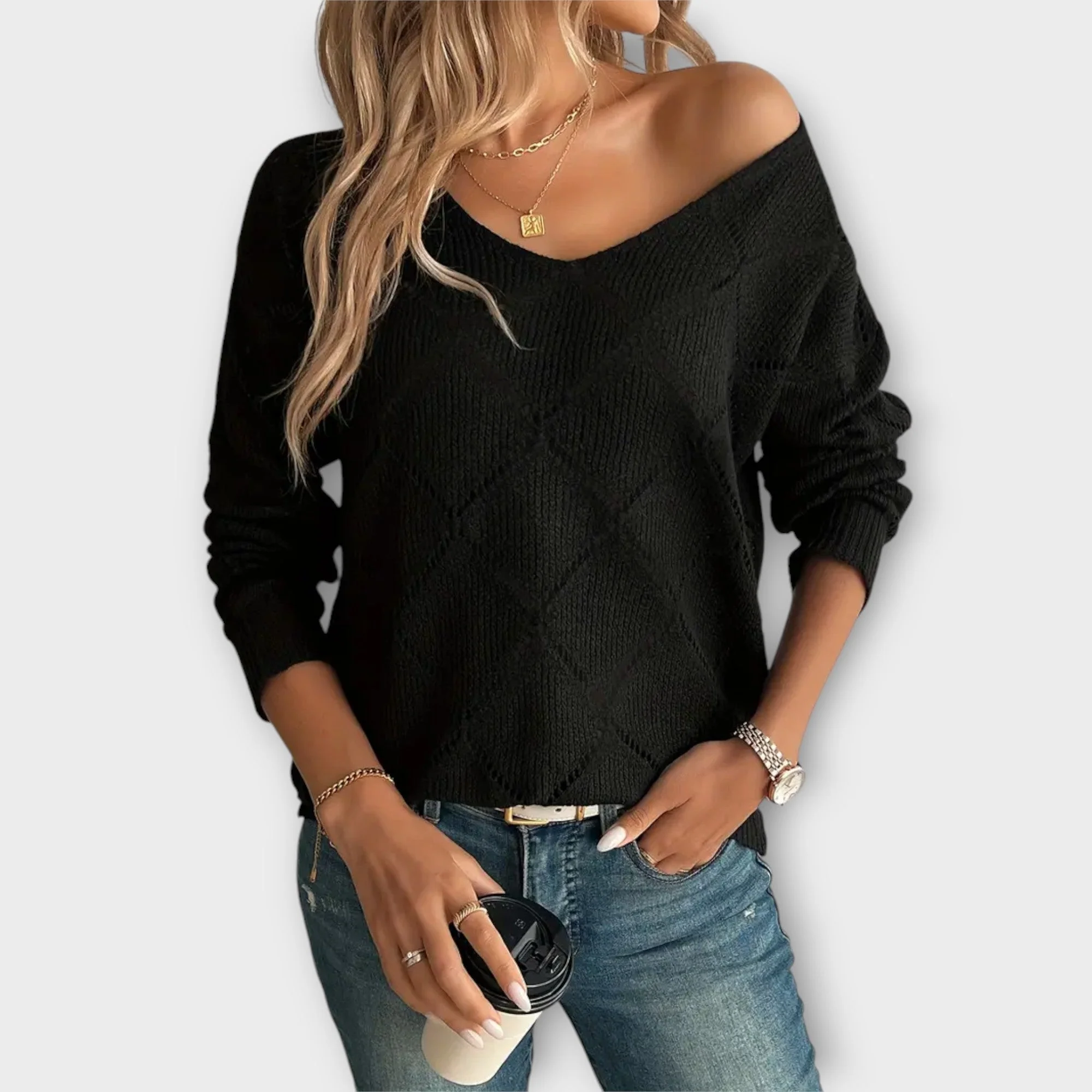 Off-Shoulder-Pullover mit V-Ausschnitt – müheloser Chic für jeden Anlass - Image 4