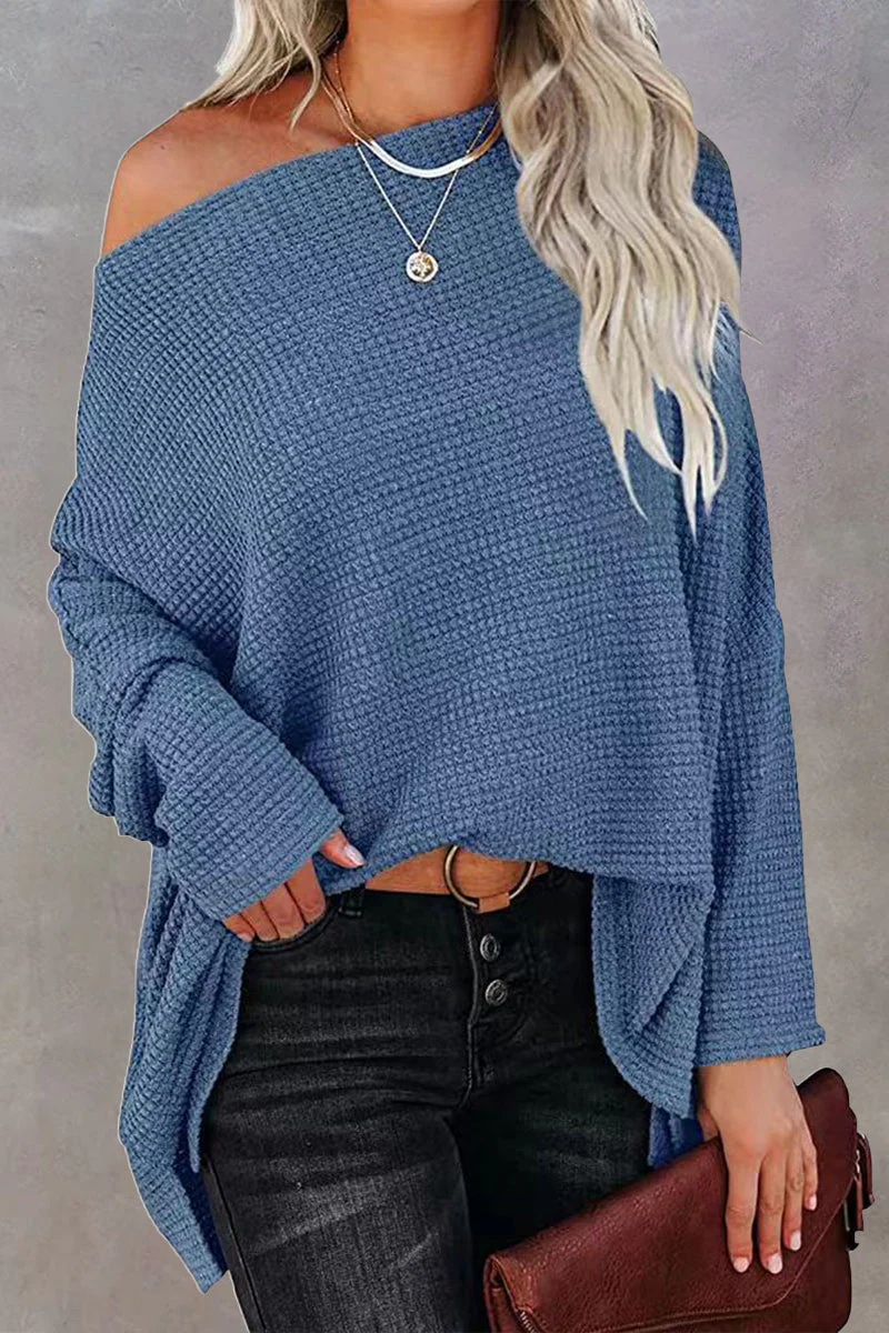 Off-Shoulder Waffelstrick-Pullover für Damen - Image 3