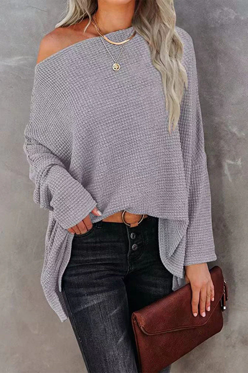 Off-Shoulder Waffelstrick-Pullover für Damen - Image 4