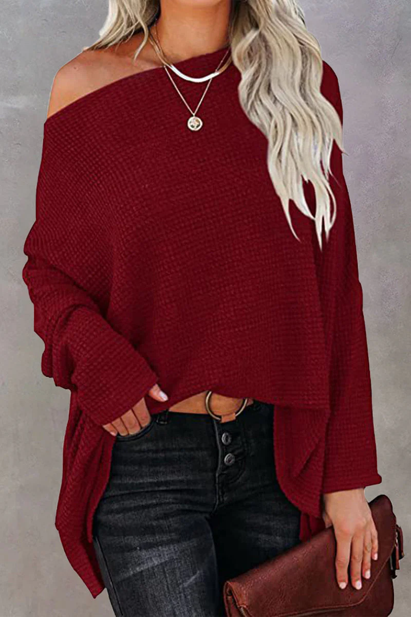 Off-Shoulder Waffelstrick-Pullover für Damen - Image 5