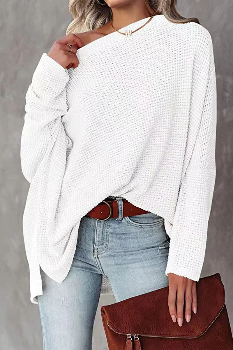 Off-Shoulder Waffelstrick-Pullover für Damen - Image 6