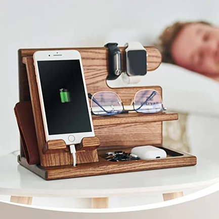 Oliver DeskMate Dock – Ladestation und Schreibtischorganizer aus Holz für Telefone und Zubehör - Image 2