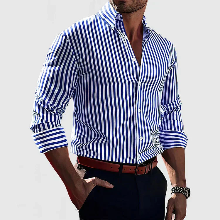 Oliver – Modernes Gestreiftes Herren Langarmhemd - Image 3