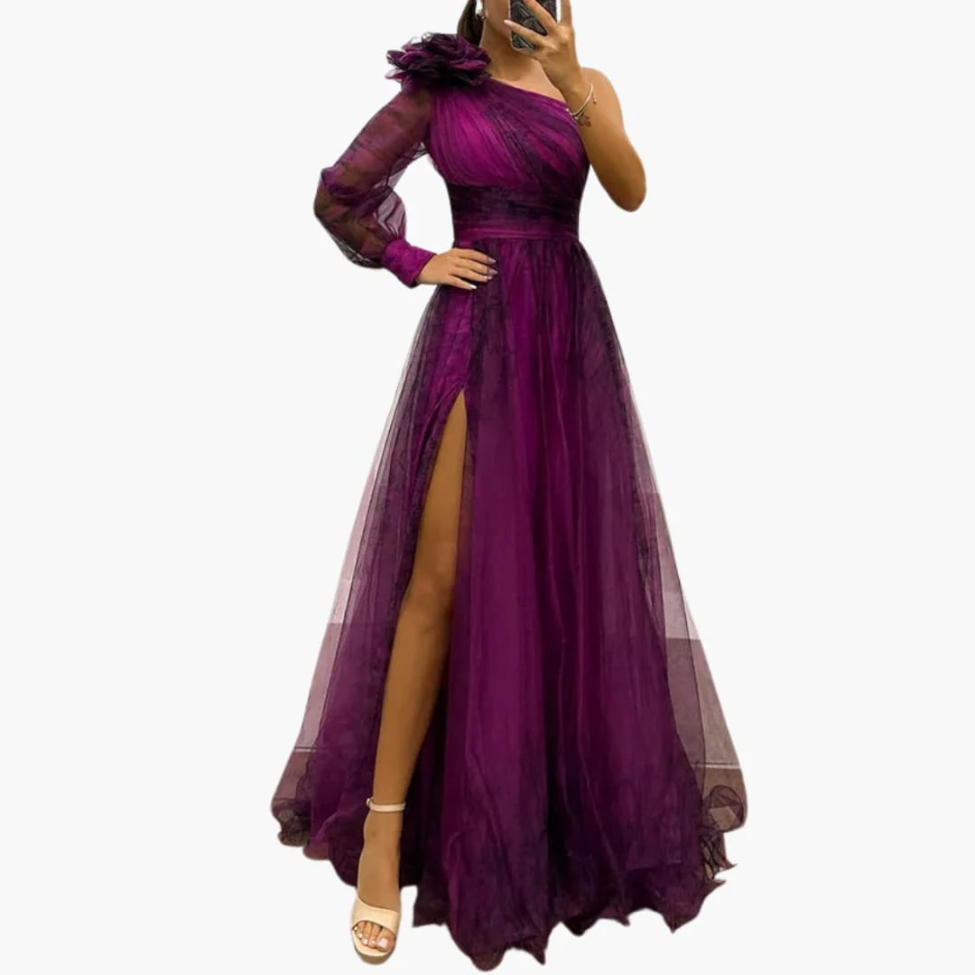 One-Shoulder Maxikleid mit Mesh-Print - Damen Abendmode - Image 2