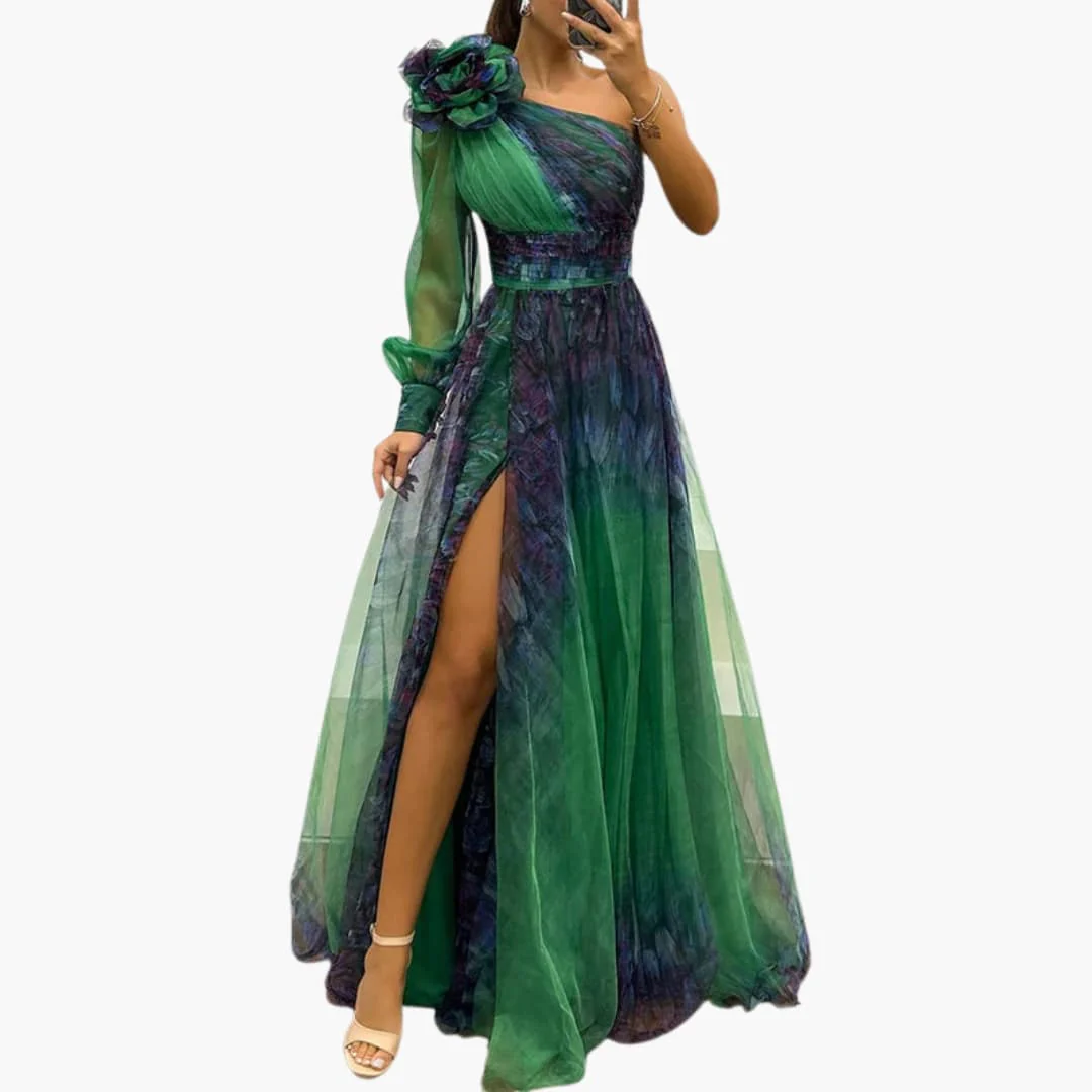 One-Shoulder Maxikleid mit Mesh-Print - Damen Abendmode - Image 3