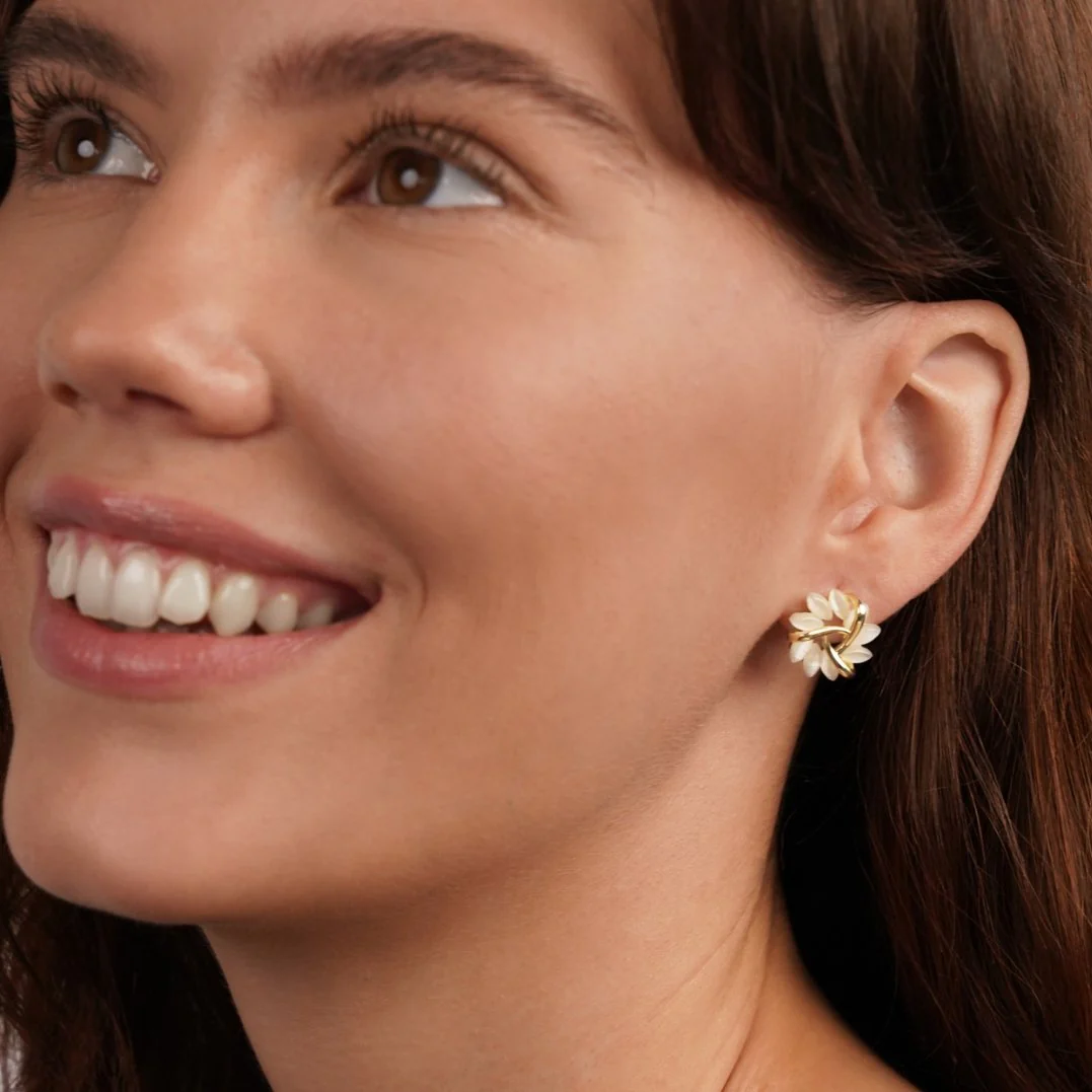 Opal Blüten Gold Ohrringe - Image 3
