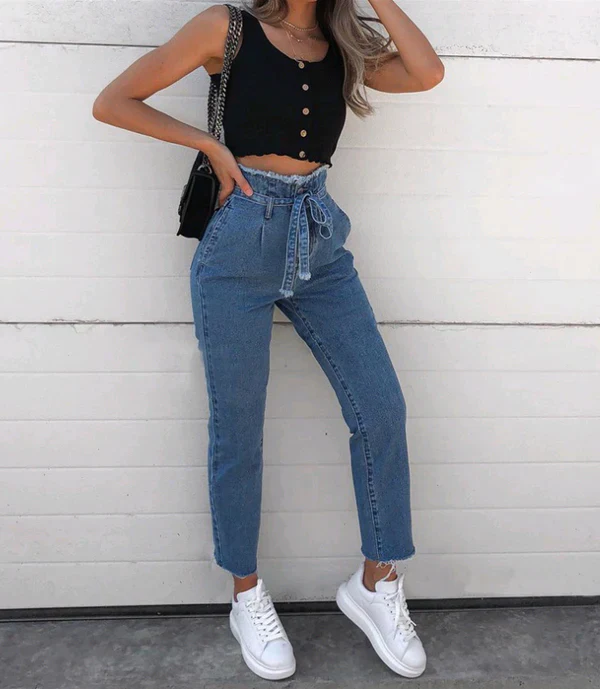 Orielle – Paperbag-Jeanshose mit hohem Bund - Image 3
