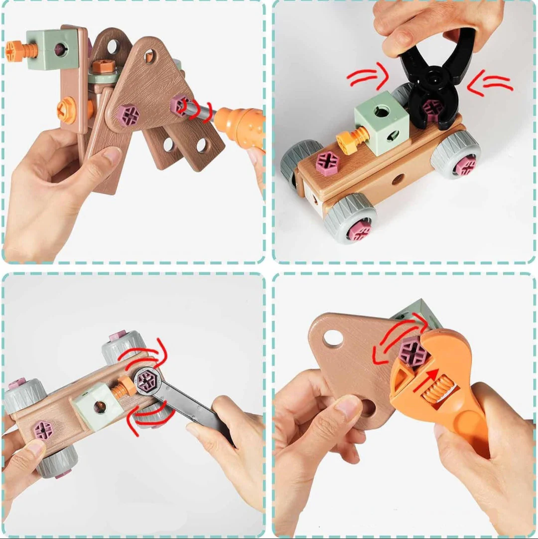 Pädagogisches Bauwerkzeug-Set für Kinder – Sicherer Spielzeug-Werkzeugkasten mit Hammer, Schraubenzieher und mehr für Kinder ab 3 Jahren - Image 2