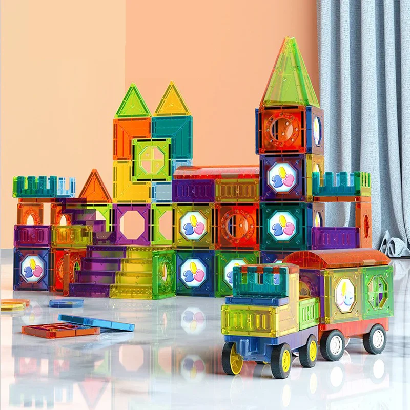 Pädagogisches Magnetbaustein-Set – 69-teiliges LED-Licht-Konstruktionsspielzeug für Kinder - Image 2