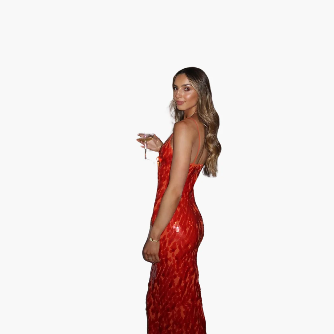 Pailletten Abendkleid für Damen - Maxi mit V-Ausschnitt - Image 2