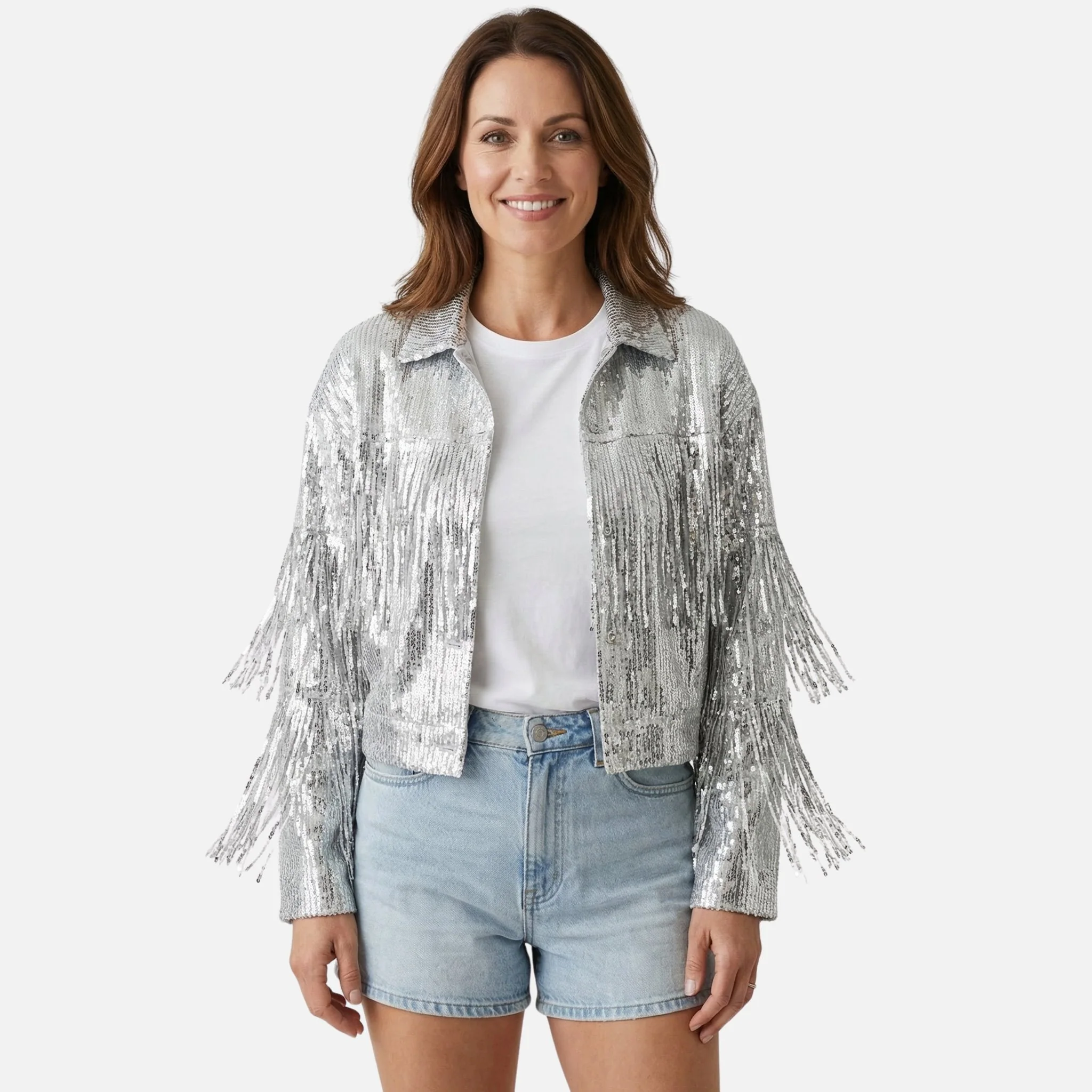Marlene | Damen Pailletten-Fransen-Jacke Kurz – Pailletten Jacke Glamour - Image 2