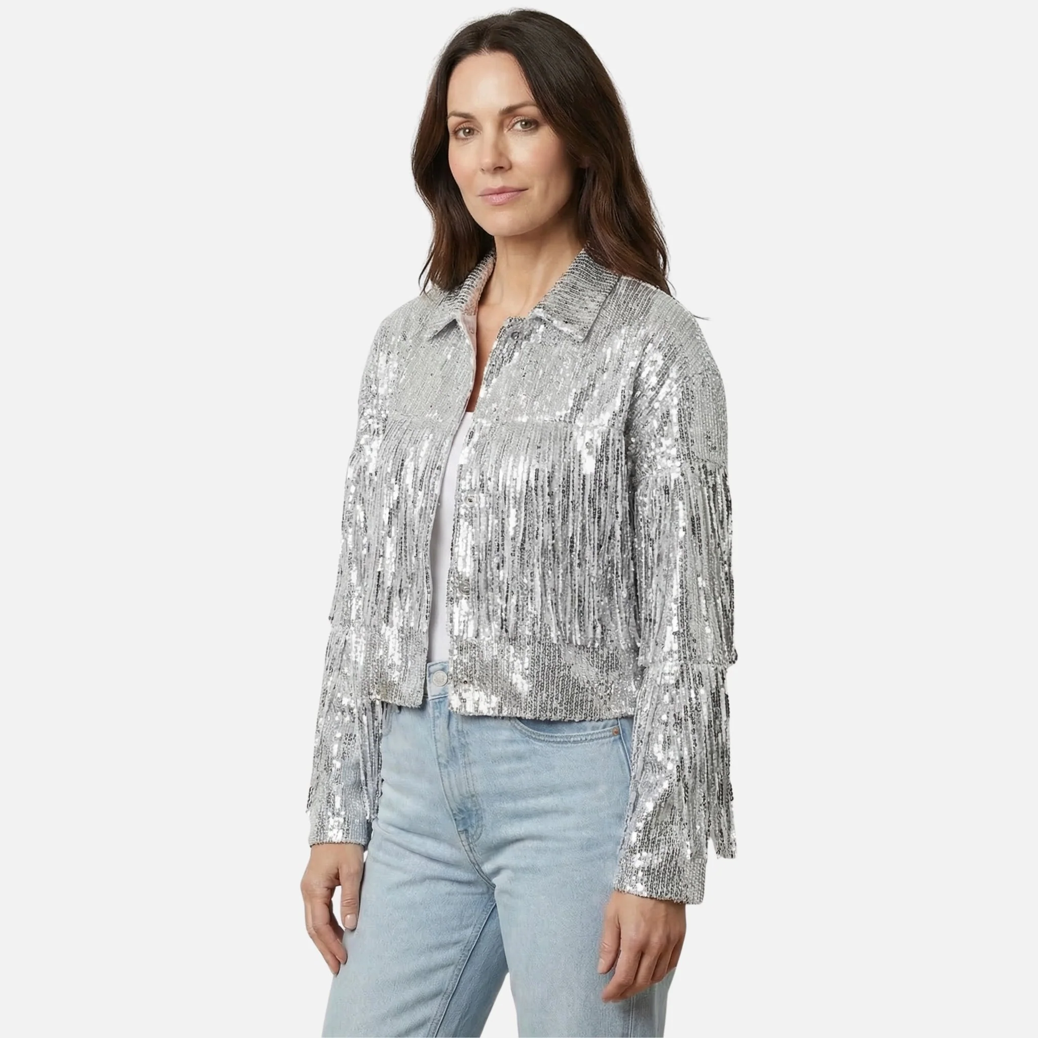 Marlene | Damen Pailletten-Fransen-Jacke Kurz – Pailletten Jacke Glamour - Image 3