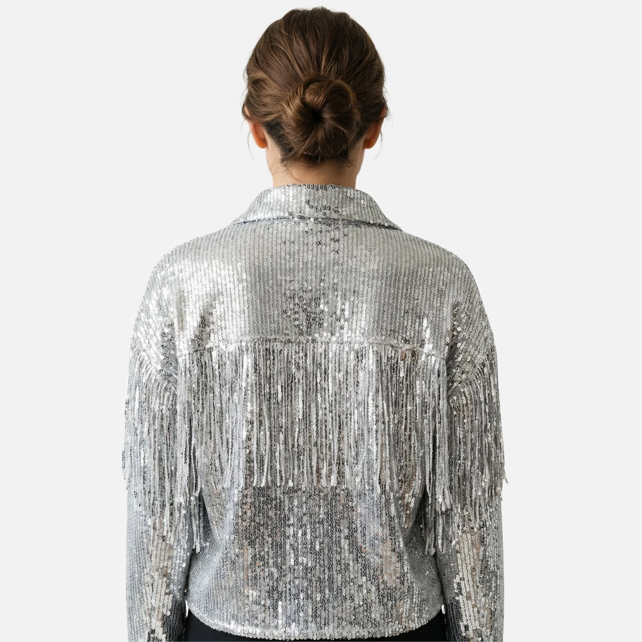 Marlene | Damen Pailletten-Fransen-Jacke Kurz – Pailletten Jacke Glamour - Image 4