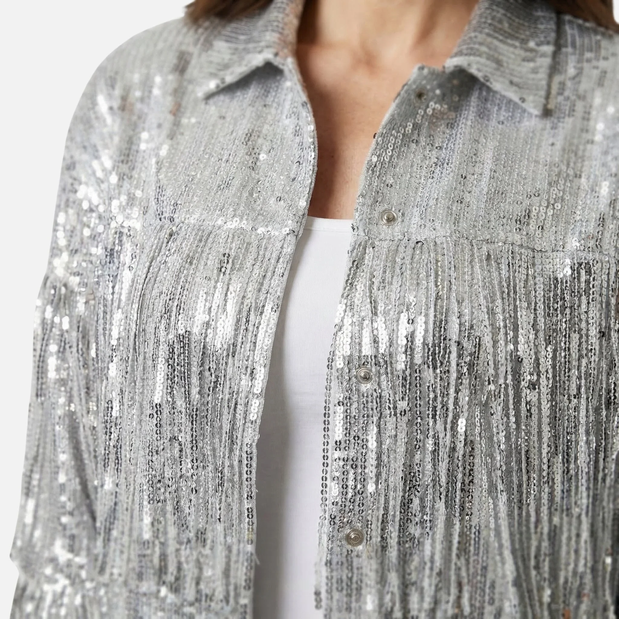 Marlene | Damen Pailletten-Fransen-Jacke Kurz – Pailletten Jacke Glamour - Image 5