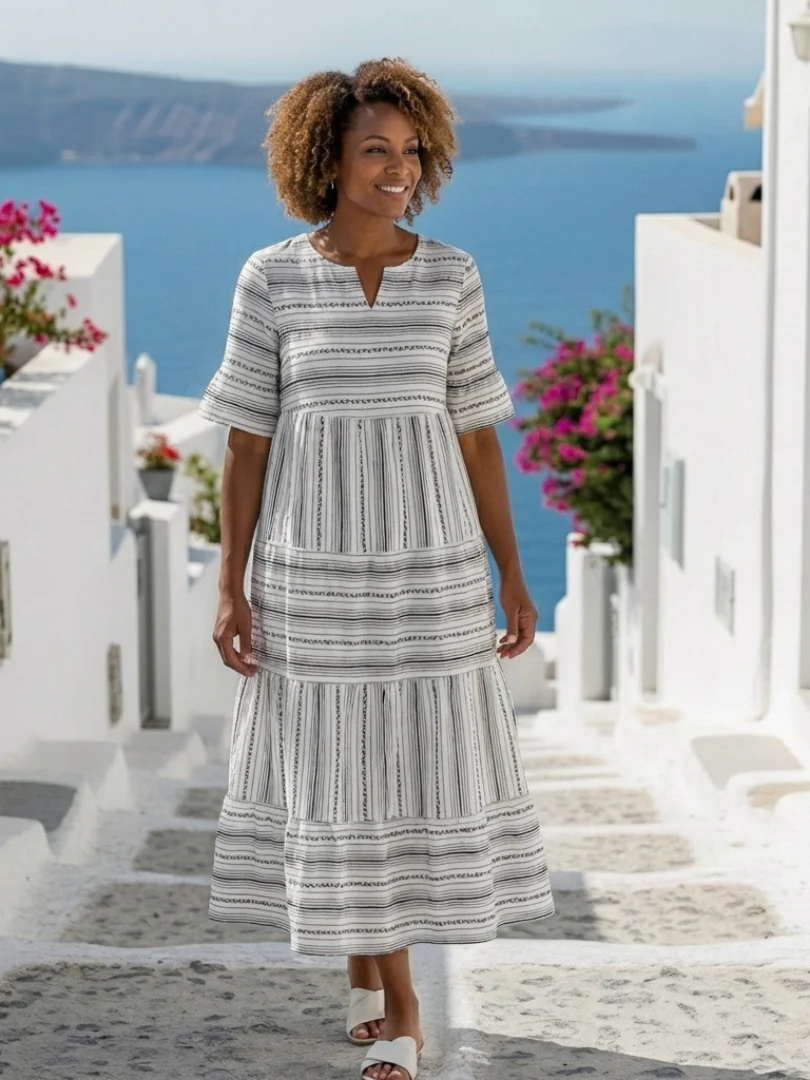 Parisa | Damen Stufenkleid Gestreift Kurzarm Sommer - Image 3