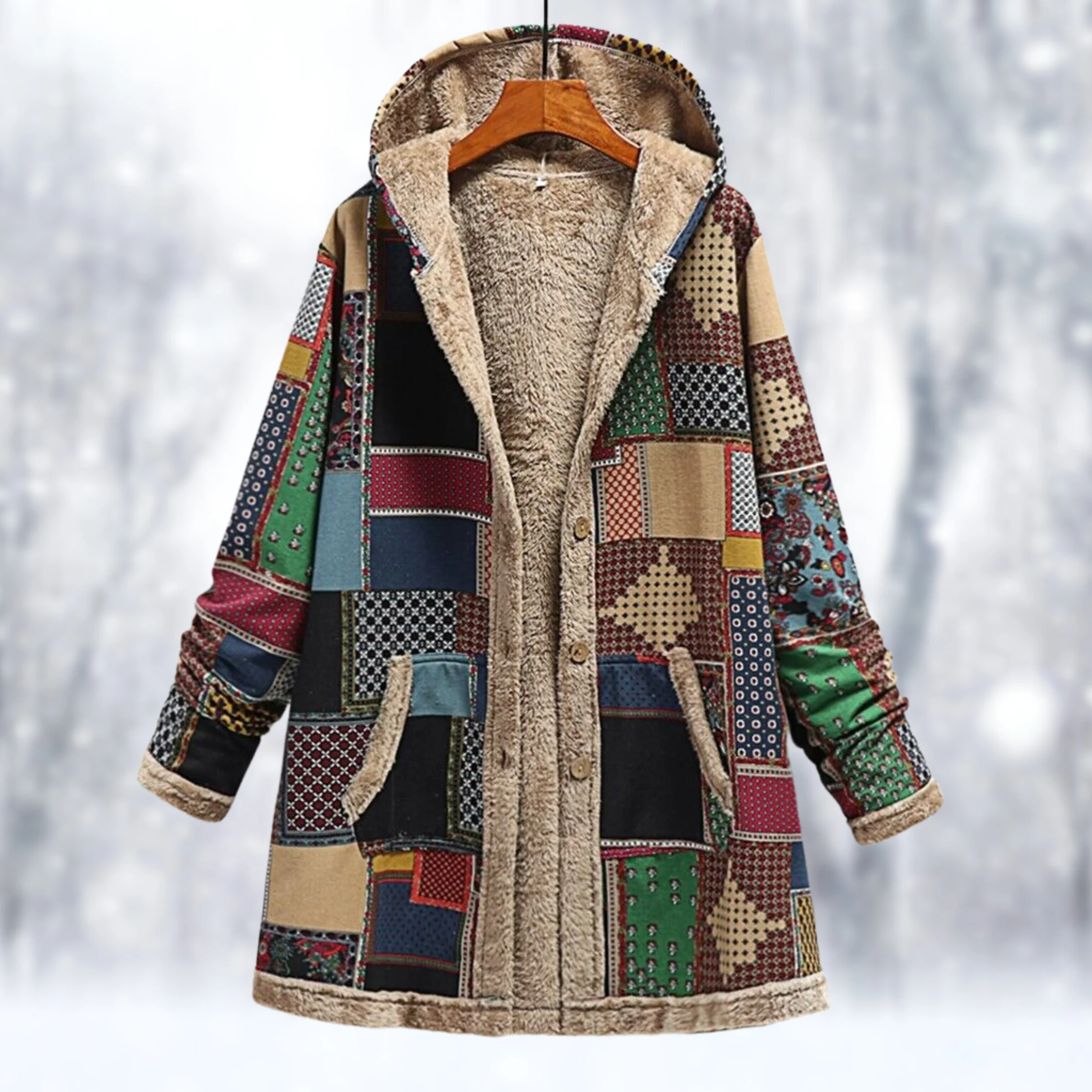 Patchwork-Kapuzenmantel für Damen - Image 2