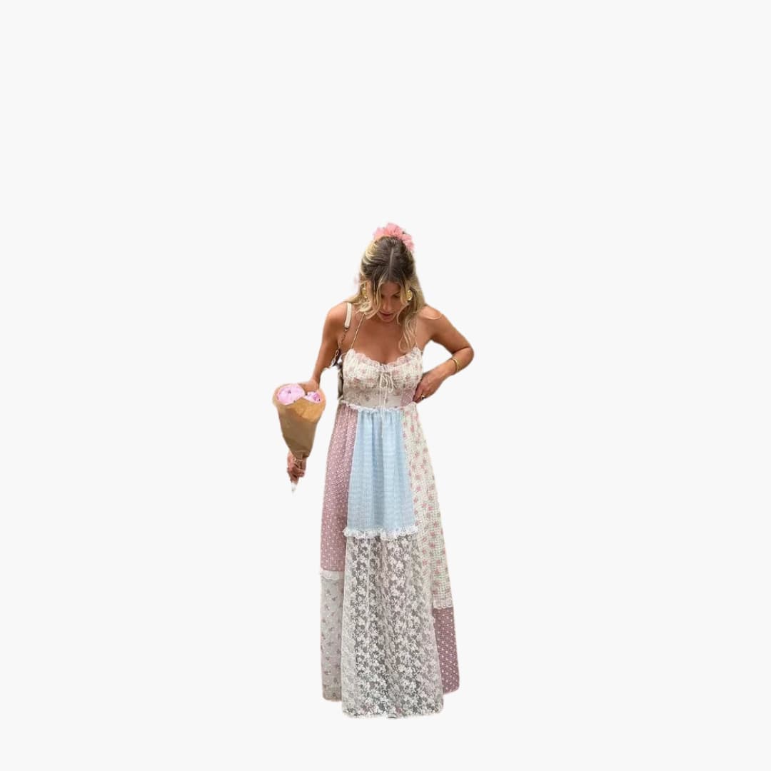 Patchwork Maxikleid - Damen Sommerkleid mit Spaghettiträgern - Image 2
