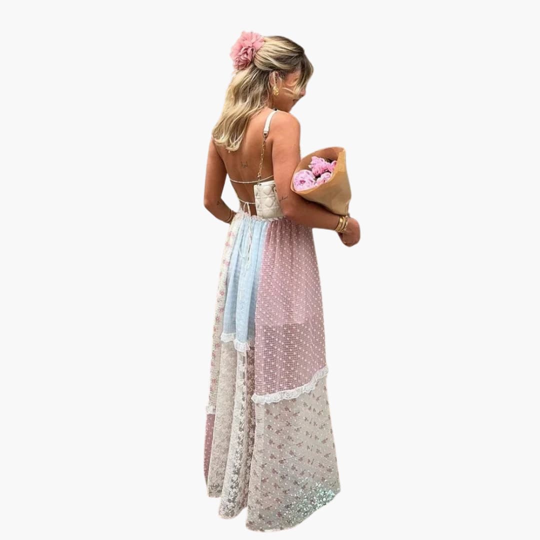 Patchwork Maxikleid - Damen Sommerkleid mit Spaghettiträgern - Image 3