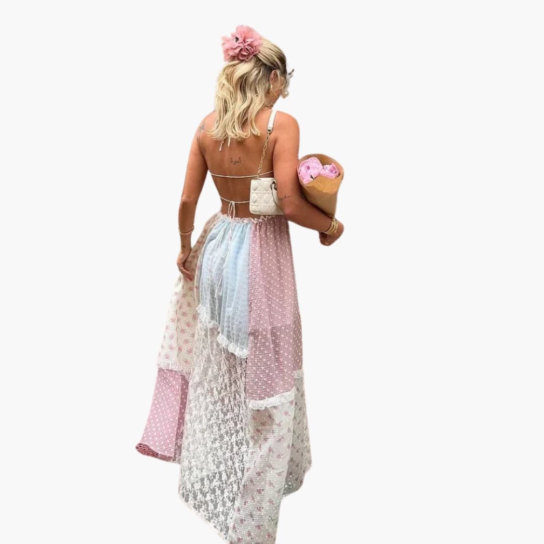 Patchwork Maxikleid - Damen Sommerkleid mit Spaghettiträgern - Image 4
