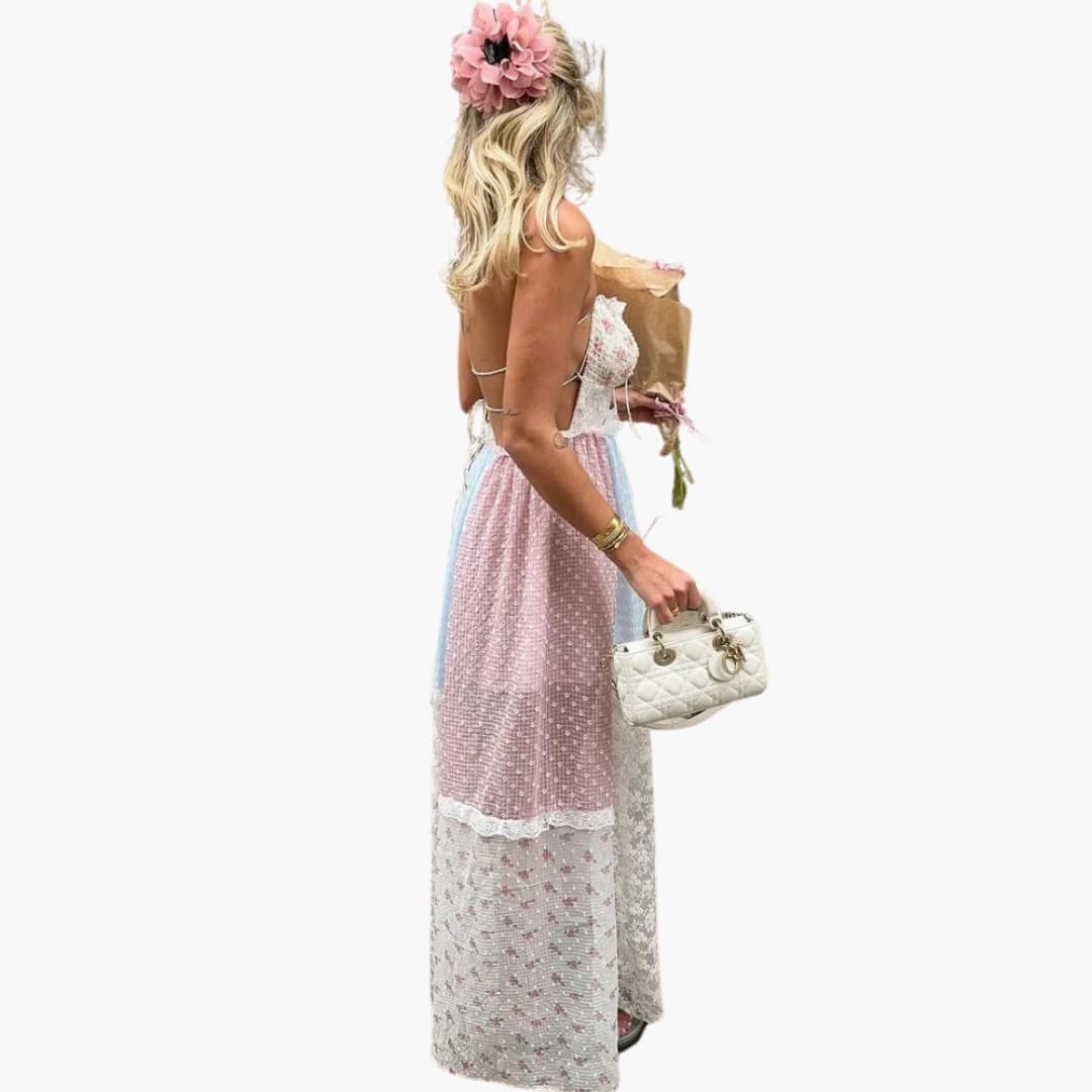 Patchwork Maxikleid - Damen Sommerkleid mit Spaghettiträgern - Image 5